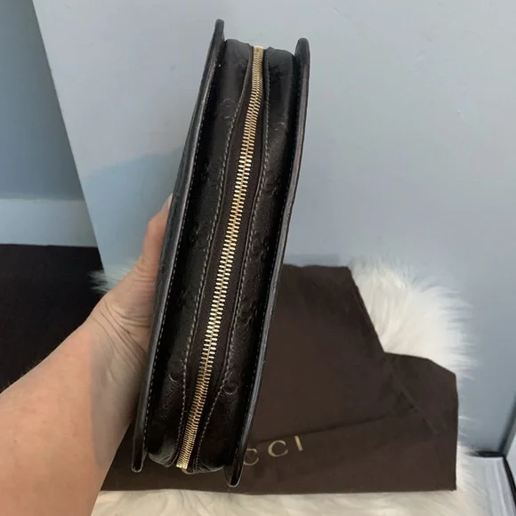 ❌SOLD❌Authentic Gucci all brown leather large clutch / wristlet w dustbag - Picture 9 of 17